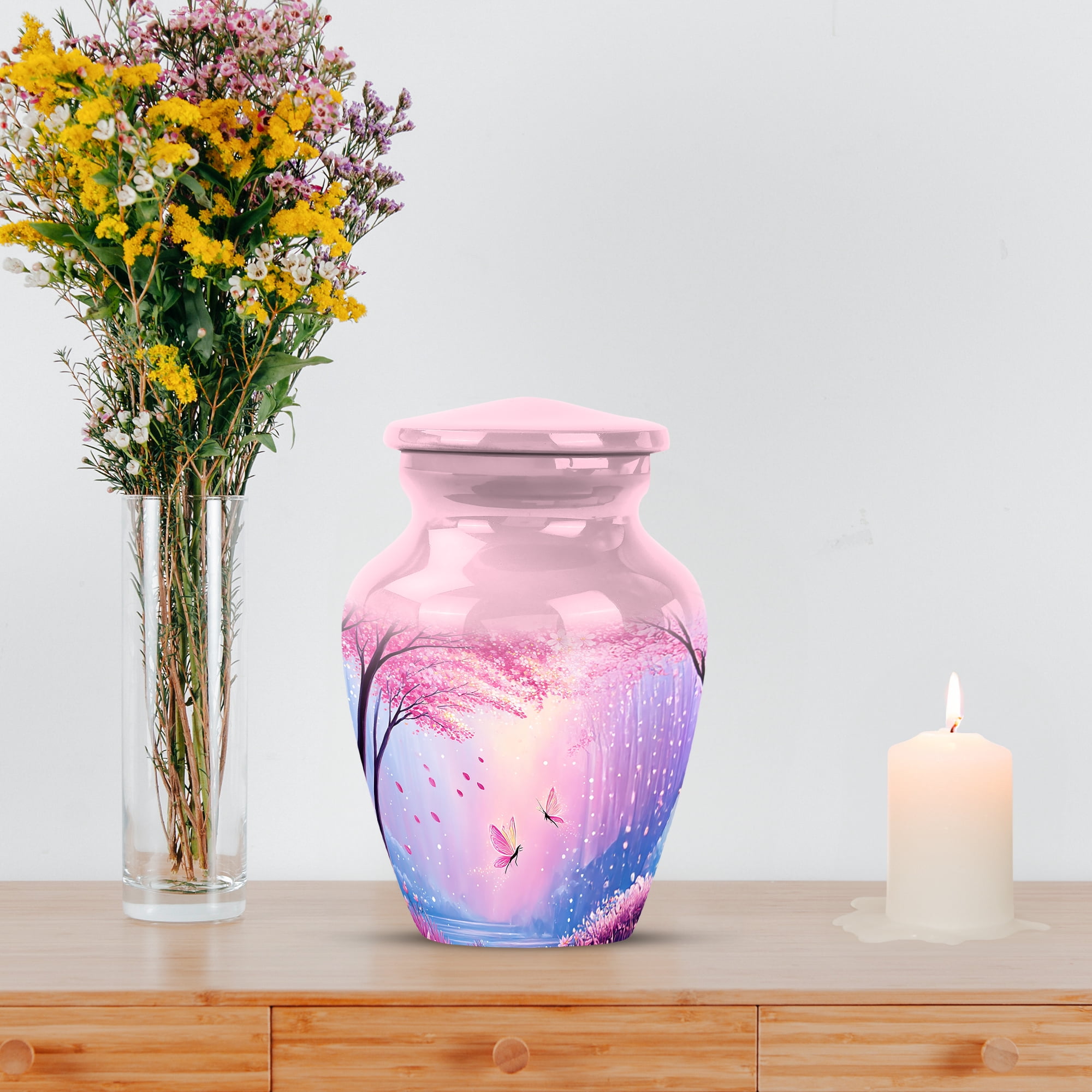 MUKTIVE Cherry Blossom Burial Urns for Ashes Adult Man, Memorial Peach Urn for Ashes for Mom, Decorative Cremation Urn, Funeral Urns for Adult, Keepsake Portable Ash Holder, 3 Inch
