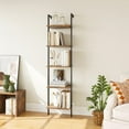 thumbnail image 4 of Ladder Shelf, 5-Tier Wood Wall Mounted Bookshelf with Metal Frame, Vintage Open Display Organizer Rack, Leaning Storage Shelves for Living Room, Bedroom, Home Office, Rustic Brown, 4 of 6