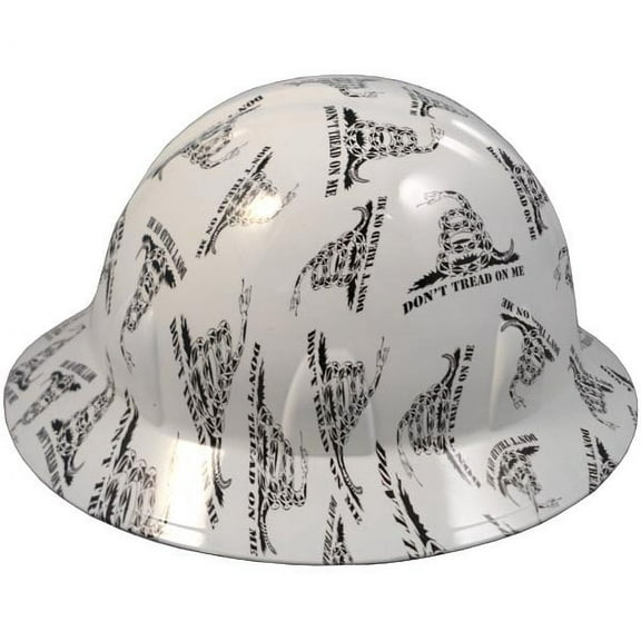 Don't Tread On Me White Hydro Dipped Hard Hats Full Brim Style with 4 Pt Suspension