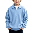 thumbnail image 2 of Tdoqot Boys Waffle Knit Sweatshirt with Collar- Fall Winter Fashion Casual Long Sleeve Kids Pullover Tops Light Blue Size 5, 2 of 8