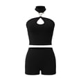 thumbnail image 5 of Arlun Women's 2 Piece Outfits Sleeveless Cut out Halter Top Bodycon Mini Shorts Set Y2k Solid Color Stretchy Slim Fitted Summer Matching Sets or Night out Club Party Wear Black M, 5 of 5