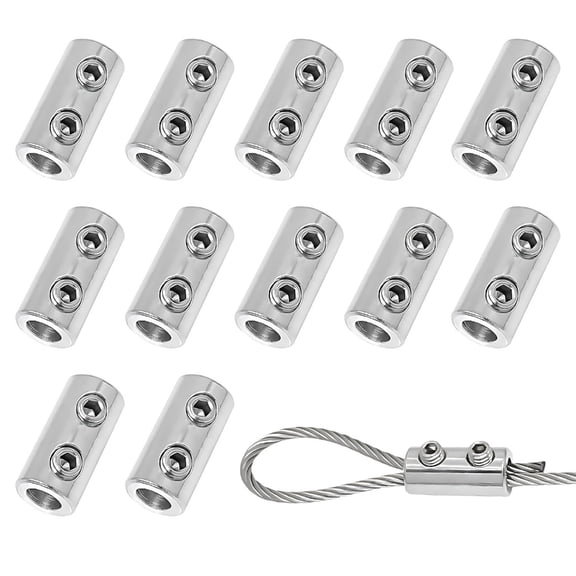 12Pcs Steel Wire Rope Locks Double Hole Clamps Adjustable Screws Fastener