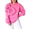 thumbnail image 1 of Gupgi Pull Ample pour Femmes Automne Mignon Nœud 3D Couleur Unie Manches Longues Col Rond Sweat-Shirt, 1 of 8