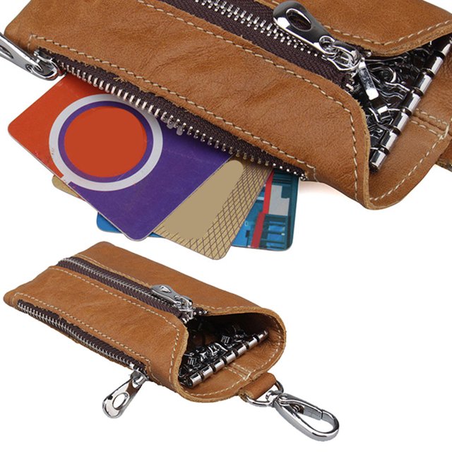 unbranded 1Ud Car Key Case En Cuero PU Amarillo Con Bolsillo Para Monedas Y Llaves Con Cremallera Metálica