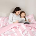 thumbnail image 4 of spefrowx Ocean Seashell Starfish Twin Comforter Sets for Girls, Pink Bow Striped Bedding Set, Pink Reversible, 2-Piece, 1 Comforter and 1 Pillowcase, 4 of 6