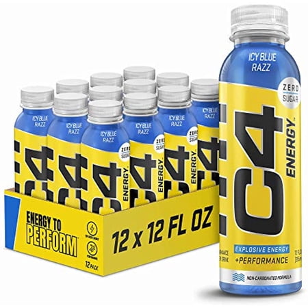 C4 Energy Non-Carbonated Zero Sugar Energy Drink, Pre Workout Drink + Beta Alanine, Icy Blue Razz, 12 Fl Oz (Pack Of 12)