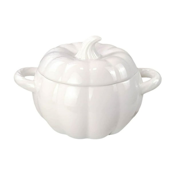 Yhmxh Utensilios de cocina Tazón de sopa de cerámica de 1800 ml con tapa, forma de calabaza, para uso doméstico, tazón grande de fideos de doble espiga. Muebles para cocina Accesorios de cocina