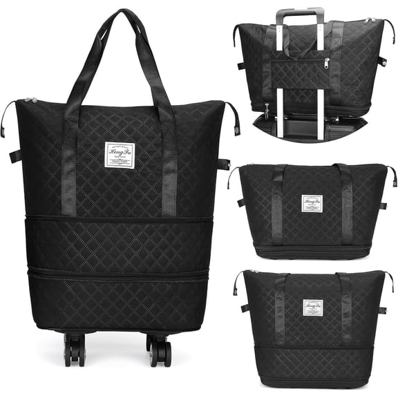 Expandable Duffel Bag With Detachable Rolling, Carry-On Large Luggage Bag, Wheeled Travel Duffle Bag, Large Weekend Bag