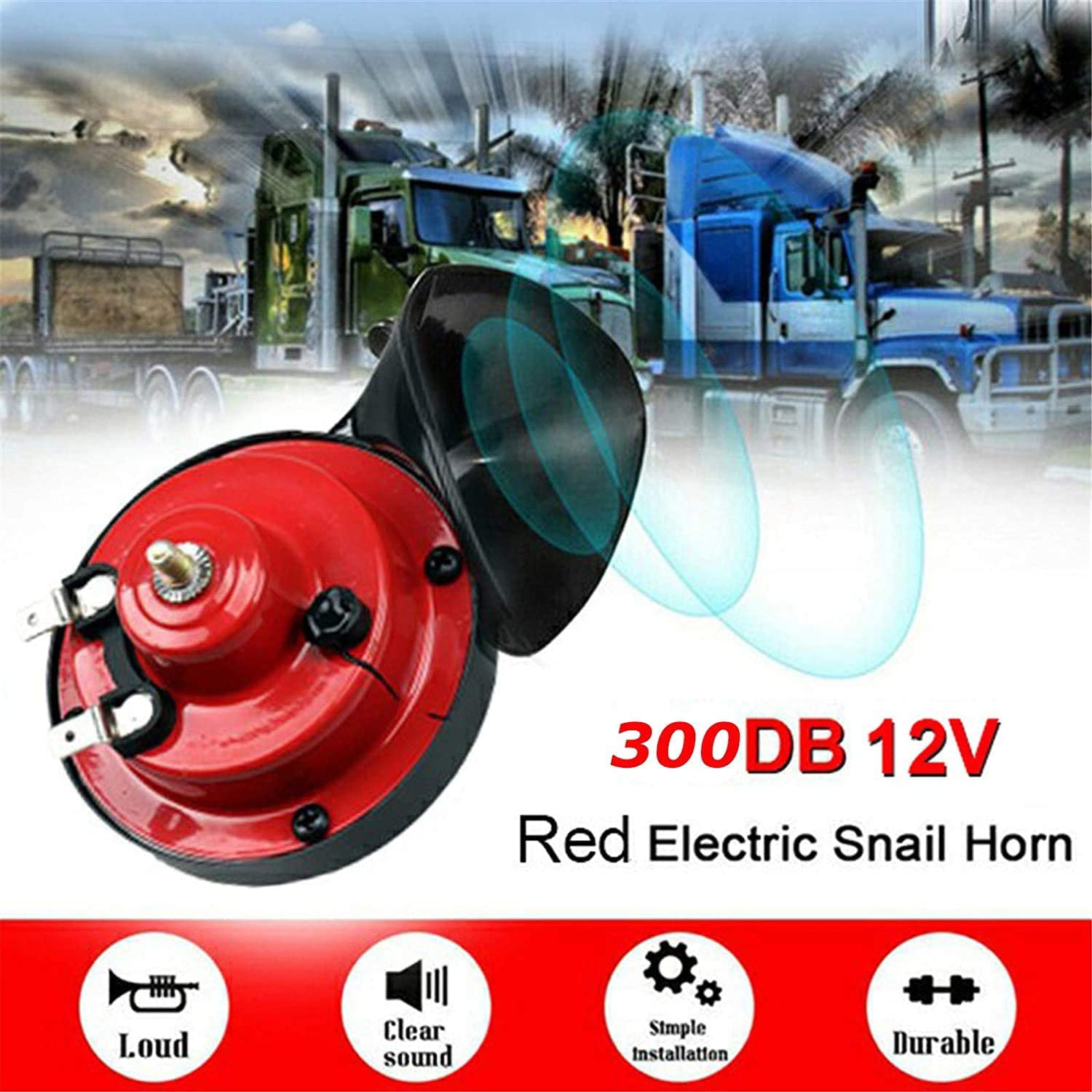 Air Horn for Trucks Train Horn Kit Universal 12V 300DB Electric Bull Air Horns Loud Speaker for Off‑Road Vehicle Truck Boat ATV UTV 