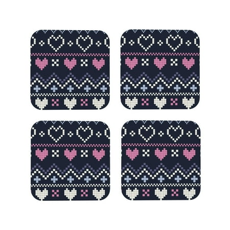 

Junzan Pixel Heart Winter Print Coasters for Drinks - Leather Coasters Set of 4 for Coffee Table for Housewarming/Kitchen/Bar/Decor-Square