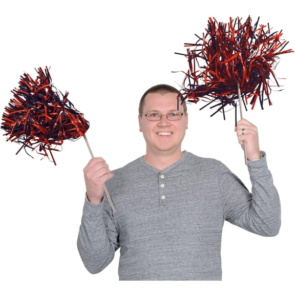 Beistle School Spirit Cheerleading Pom Pom Shakers - 12" -  Blue and Orange - Pack of 48