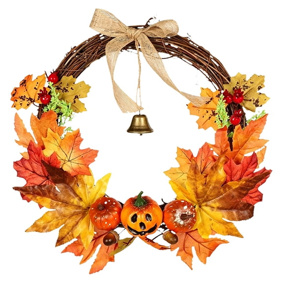 RUIG Fall Wreaths for Front Door 11.8 Inch Autumn Wreaths for Thanksgiving & Halloween & Harvest Festival Indoor/Outdoor Fall Decorations with Maple Leaves Artificial Fall Wreath