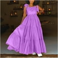 thumbnail image 3 of Efsteb Women Bow Casual Sleeveless Dresses Solid Pleated Long Dress Elegant Loose Square Neck Suspender Beach Dress (Purple,S), 3 of 5