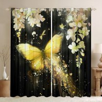 Castle Fairy Flying Butterfly Girl Boy Black Out Curtains,Chic Yellow Flowers Curtains Pack of 2 (42x63 Each),Dreamy Princess Bedroom Curtains,Lightweight Room Decor