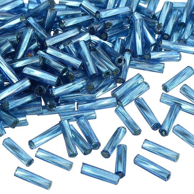 Uxcell 1200 Pack Glass Bugle Beads, 6x1.7mm Tube Mini Loose Glass Seed Spacer Bead for DIY (Denim Blue)