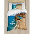 thumbnail image 3 of Landscape Duvet Cover Set, Ocean View Tranquil Beach Cabo De Gata Spain Coastal Photo Scenic Summer Scenery, Decorative 3 Piece Bedding Set with 2 Pillow Shams, King Size, Blue Brown, by Ambesonne, 3 of 3