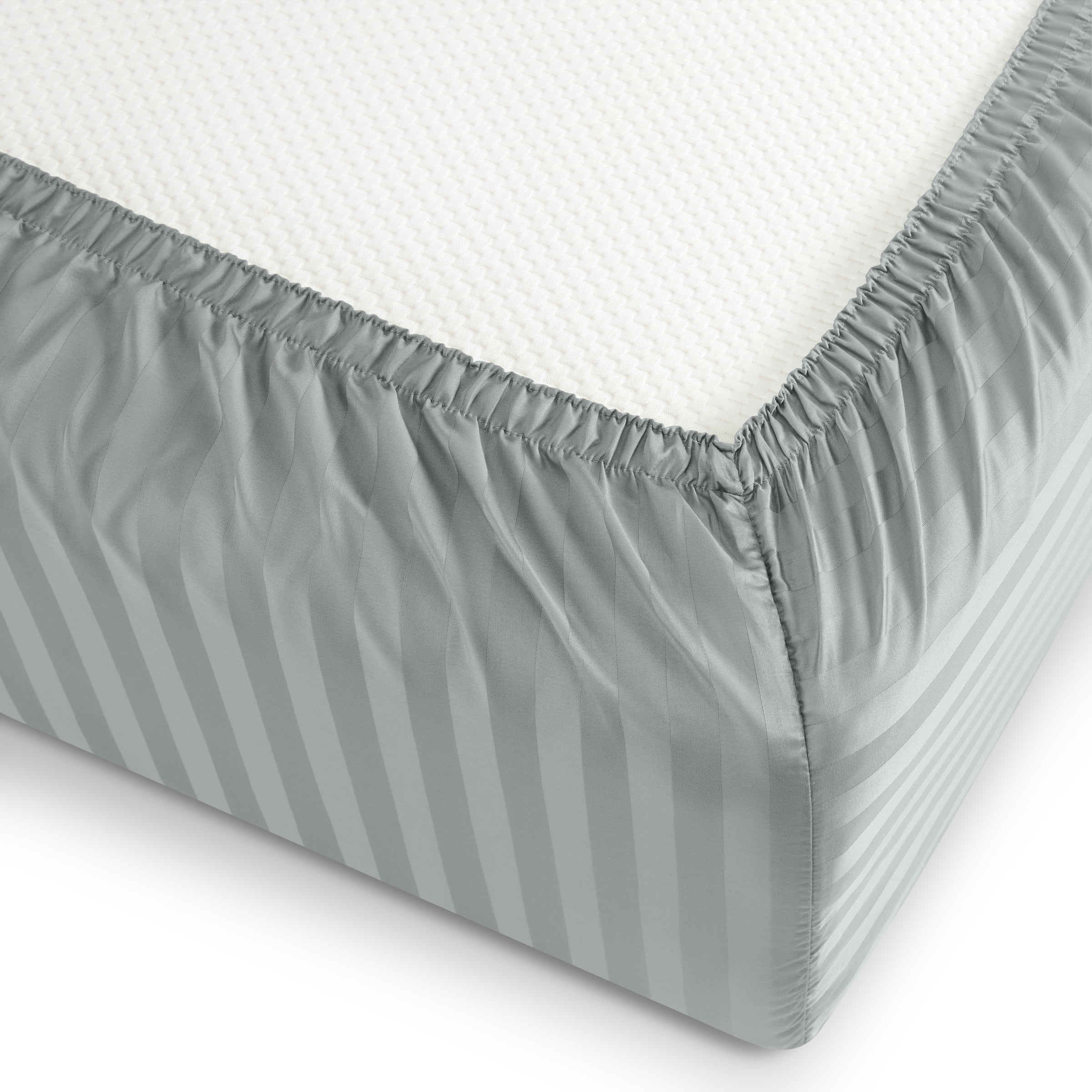 Wamsutta 1846 4-Piece 650 Thread Count Gray Flannel Stripe Egyptian Giza Cotton Sateen Bed Sheets, King-Deep Pocket