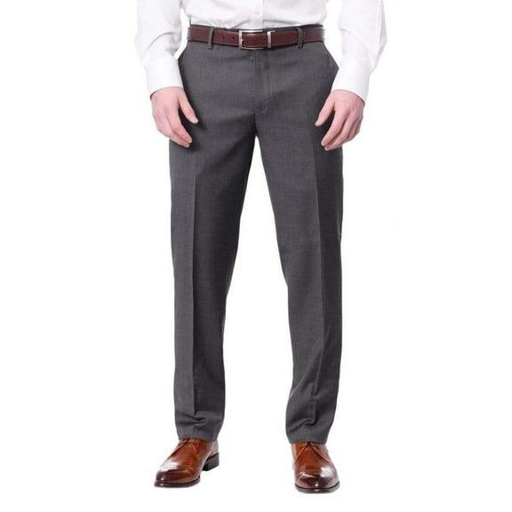 Mens Extra Slim Fit Solid Medium Gray Flat Front Wool Dress Pants