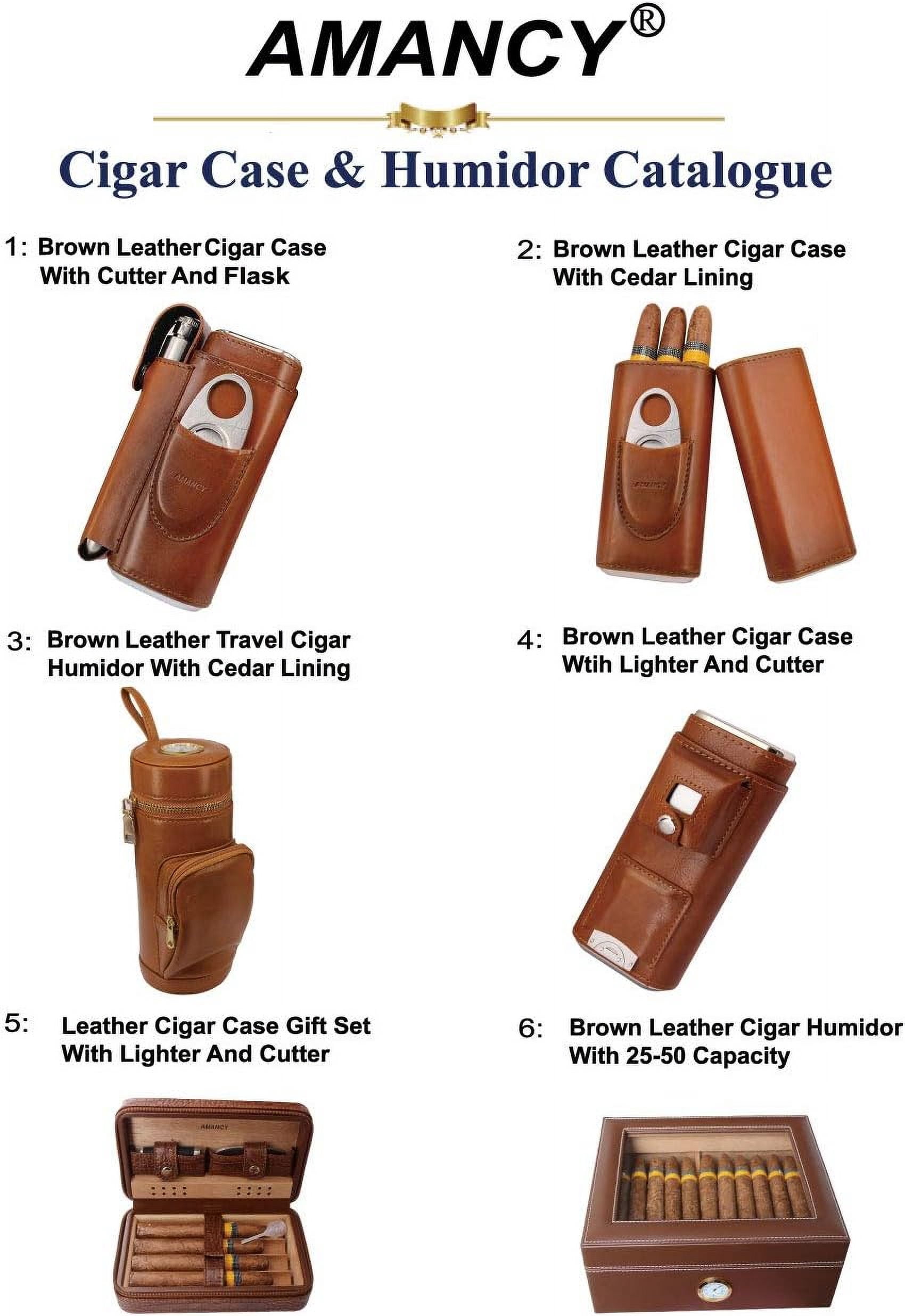Elegant 5-10 Capacity Brown Leather Cedar Wood Lined Portable Travel Cigar Humidor Case with Humidifier