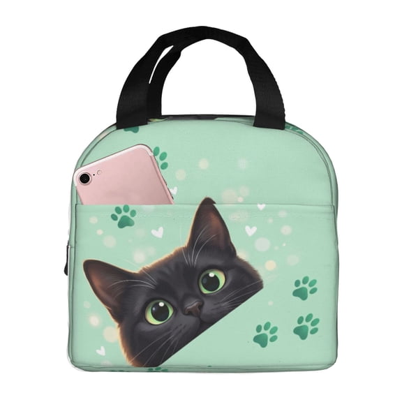 Black Cat Lunch Bag For Women Men Cute Reusable Insulated Lunch Box Large Capacity Lunch Tote Bag For Work, Picnic Or Travel