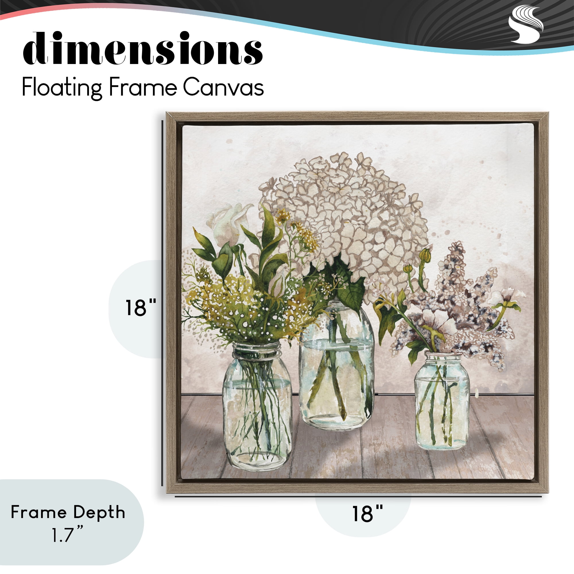 Stupell Industries Jars Of Wildflowers Brown Framed Floater Canvas Wall Art, design by Elizabeth Medley