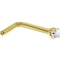 Body Candy Solid 14k Yellow Gold 2mm Cubic Zirconia L Shaped Nose Ring 18 Gauge 1/4"
