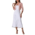 thumbnail image 2 of INSPIRE CHIC Women's 3/4 Sleeve Shrug Collarless Pleated Open Front Cropped Cardigan S Pink, 2 of 6