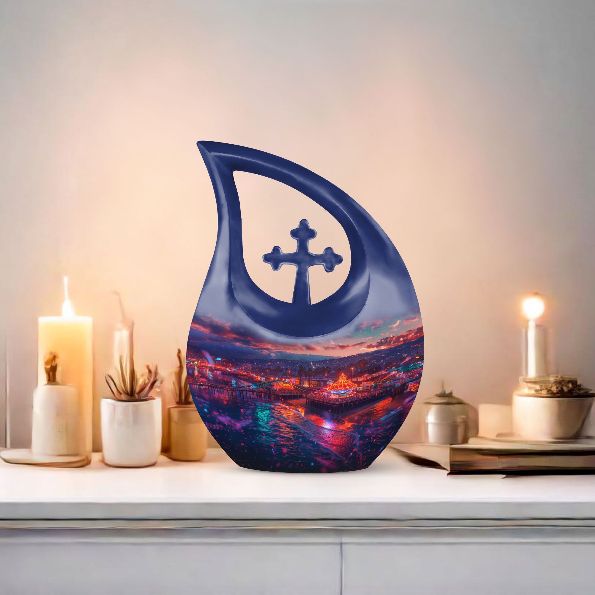 MUKTIVE Carousel Memorial Burial Urns for Human Ashes Adult Grandfather & Grandmother, Beach Cremation Funeral Urn for Adult Men & Women, (1 Large 10 ", 4 Keepsake 3 ") Combo Sets Urn for Human
