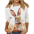 thumbnail image 2 of UVEASISHA Womens Fashion 3/4 Sleeve Graphic Tee Plus Size Cute Bunny Spring Holiday Tops Easter Day Family Gathering Blouses Back To School Gift Multicolor 3XL, 2 of 5