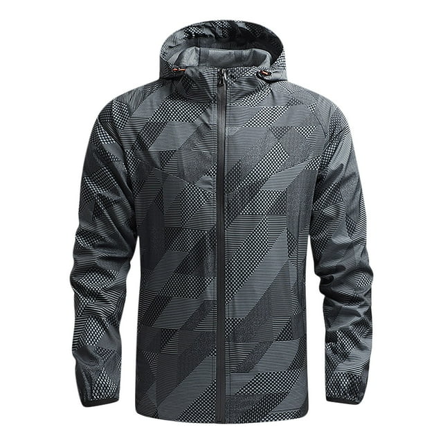 Veste Coupe-Vent Légère pour Hommes, Coupe Ample à Capuche Manches Longues Zippée avec Manches Retroussables - Veste en Polyester Coupe-Vent pour Randonnée en Plein Air pour Printemps Automne