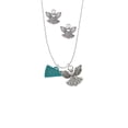 thumbnail image 2 of Delight Jewelry Acrylic 3/4" Teal Megaphone Silver tone Guardian Angel Charm Necklace and Stud Earrings, 2 of 4