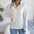 thumbnail image 2 of Aayomet Womens Summer Sweater Knitted Vest College Style Pullover Sweater (White, L), 2 of 5