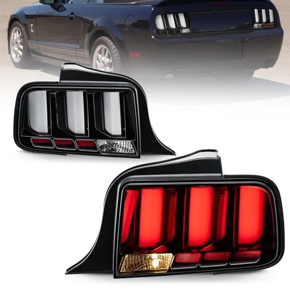 MOSTPLUS 2PCS Black Tail Lights for 2005-2009 Ford Mustang LED Brake Lamps