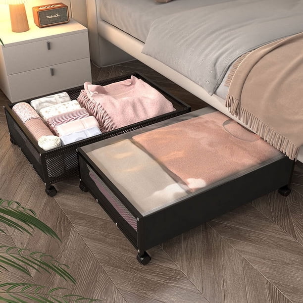 Caja de almacenamiento para cama, estante de almacenamiento para la parte inferior de la cama, caja de almacenamiento para sofá, caja de almacenamiento para juguetes, caja de almacenamiento con poleas