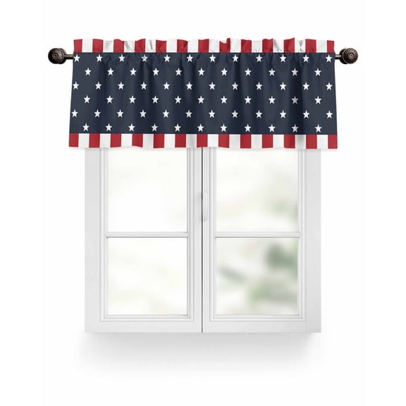 Blue Vintage Star Patriotic Kitchen Valances for Windows Red White Striped Valance Curtains for Kitchen /Living Room/Bedroom/ Bathroom Decor, 42"x12 " ,Rod Pocket 1 Panel,