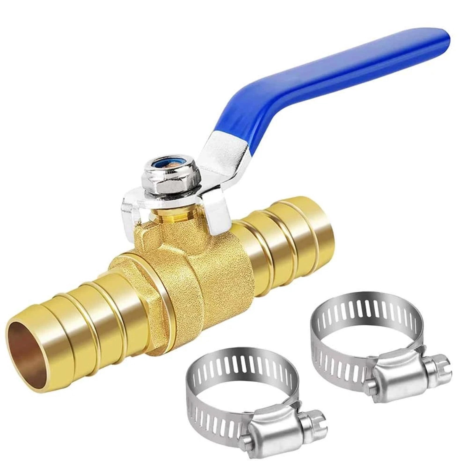 ARCADORA 16mm Brass Hose Barb Ball Valve 2 Pack With Stainless Steel Clamps For Coolant Fuel Water Oil Gas Flow Control