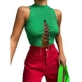 thumbnail image 2 of SAYOO Mujeres Casual Crop Tops, Color Sólido Slim Fit Hollow Out Vendaje Sin Mangas Tank Tops SAYOO Moda, 2 of 4