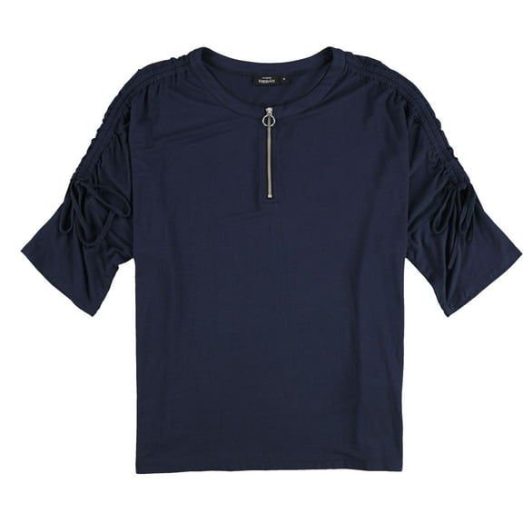 KappAhl Womens Quarter Zip Ruched Pullover Blouse, Blue, Small