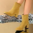 thumbnail image 2 of Yellow Womens Fashion Casual Winter Comfortable Plus Size Short Boots Solid Color Toe Back Zipper Heel Mid Heel Ankle Boots Size 37 Eu 37 Uk 4 Us 6 Foot Length 23.5Cm 9.25In, 2 of 7