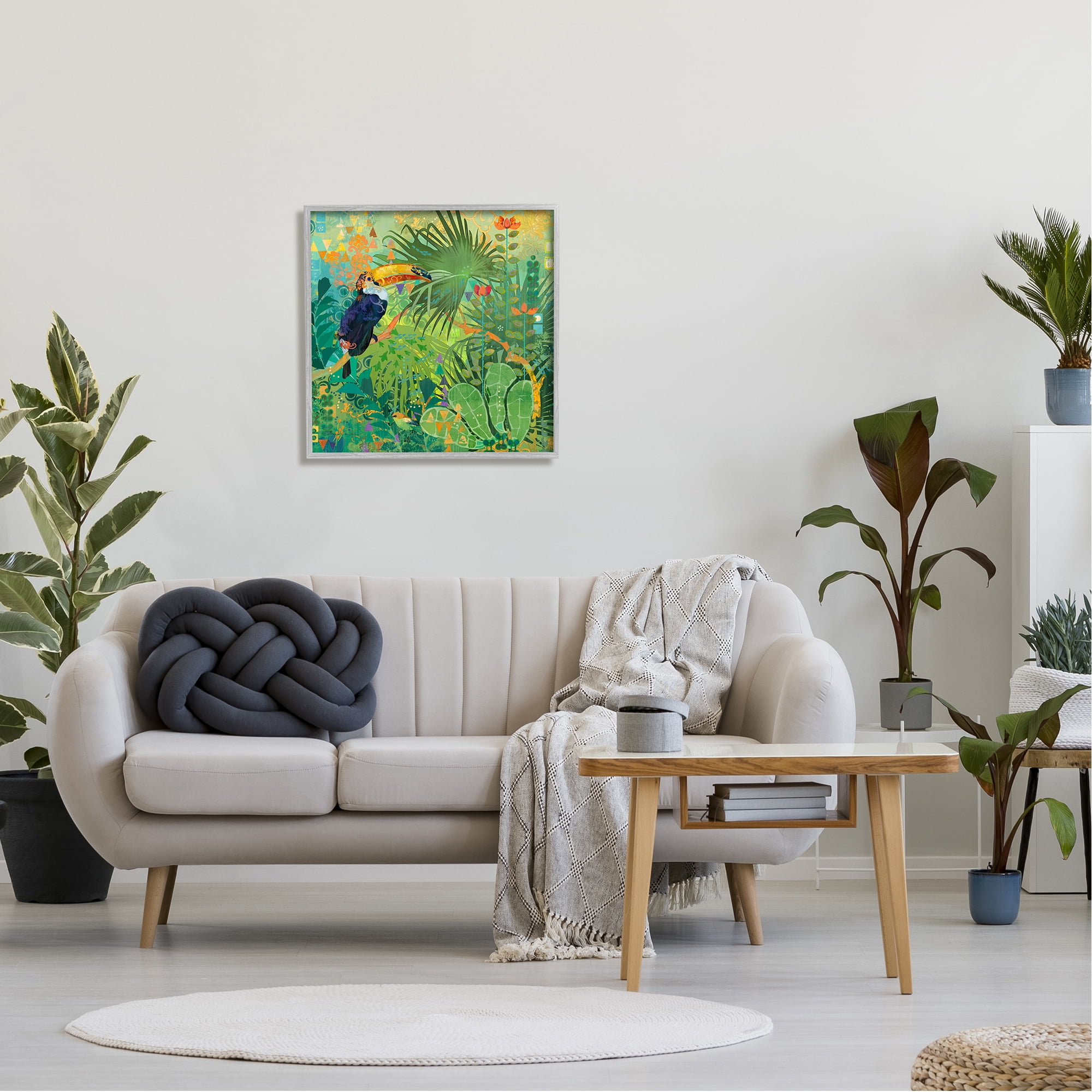 Stupell Industries Toucan Rainforest Nature Animals & Insects Painting Gray Framed Art Print Wall Art, 24 x 24