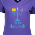 thumbnail image 4 of Inktastic Happy Hanukkah with Blue Menorah Women's V-Neck T-Shirt, 4 of 5
