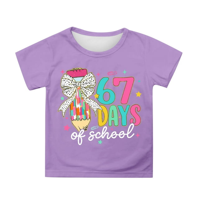 FYEGRE T-Shirt Mème 67 Ans pour Enfants, Imprimé Numéro Cool, Graphique, Manches Courtes, pour Garçons, Jeunes, Usage Quotidien Décontracté, Violet, 6-7 Ans