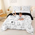 thumbnail image 3 of Homewish Minimalist Cartoon Cat Full Size Comforter Sets,Kawaii Animal Bedding Comforter Set,White,Black Reversible,3 Pieces,1 Comforter and 2 Pillowcases, 3 of 7