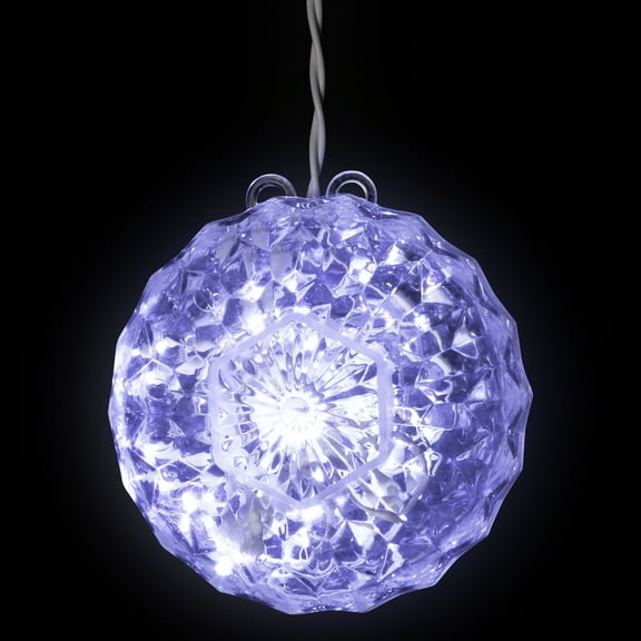Northlight LED Crystal Sphere Hanging Christmas Decoration - 5" - White Lights - 2' White Wire