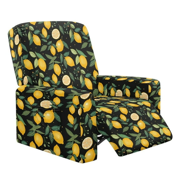 FKELYI Recliner Chair Slipcover 4 Pcs Covers for Reclinging Armchair Non-Slip Breathable Fitted Sofa Couch Covers Vintage Lemon Leaf Print Furniture Decor Protector