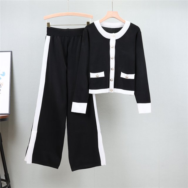 Georges Ensembles Deux Pièces pour Femmes Ensembles Décontractés pour Femmes Chandail à Manches Longues à Col Rond Hauts à Rayures Pantalons Longs Complets