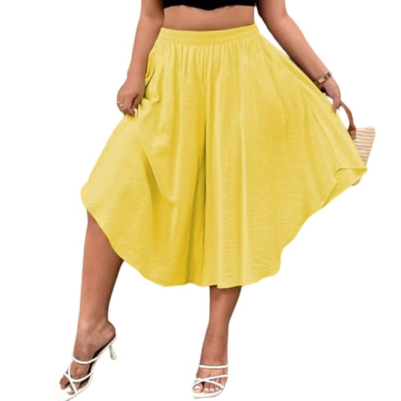 biudgviw Plus Size Capris for Women Loose Flowy Wide Leg Capri Pants Casual Elastic Waist Cropped Culottes Summer Clothes