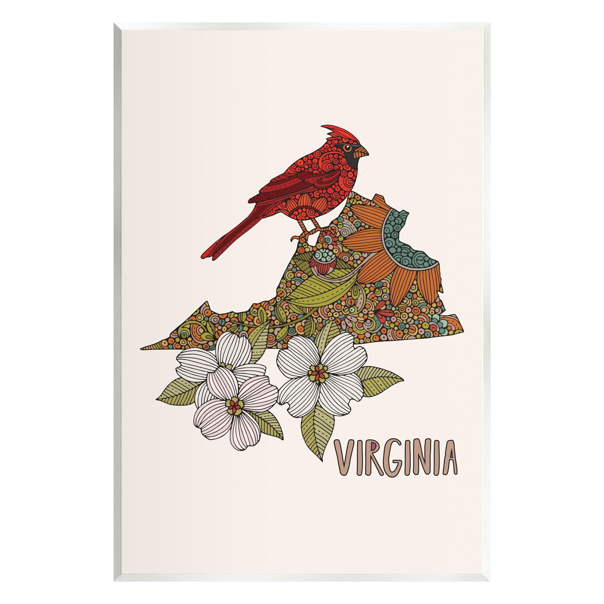 Stupell Industries Virginia Cardinal Bird Intricate Dogwood Floral Pattern Graphic Art Unframed Art Print Wall Art, Design by Valentina Harper