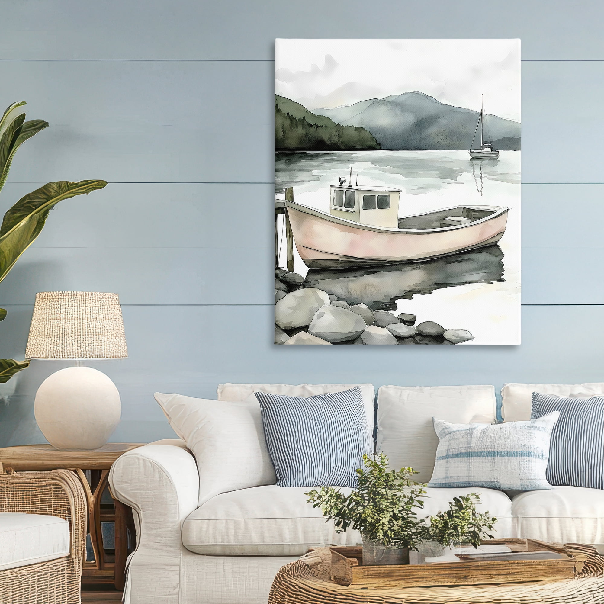 Stupell Industries Coastal Calm Docked Boat Canvas Wall Art, design by Riley B