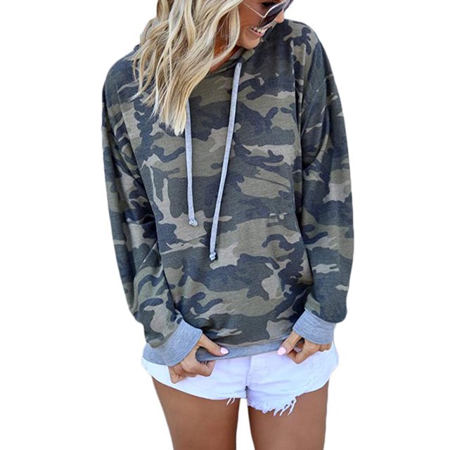 Mujeres Sudadera Camuflaje Con Capucha Suelta Casual Sudaderas Con Capucha(Verde-S)(Gris-M) Nituyy Sudadera-GL715-FF47926B2